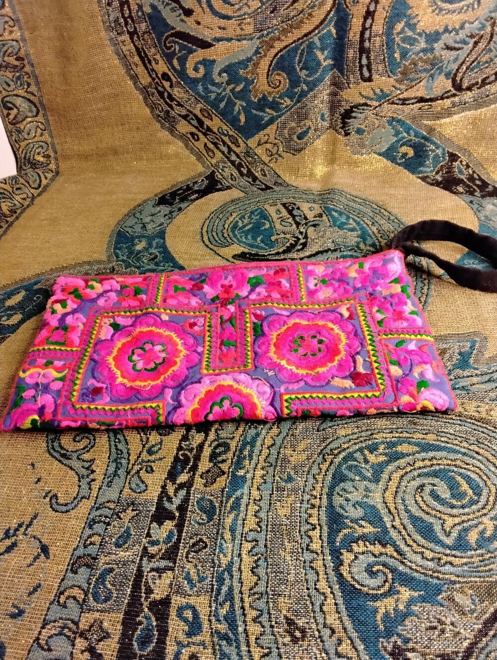 Make Up Cosmetics Embroidered Multi Colored Travel Bag